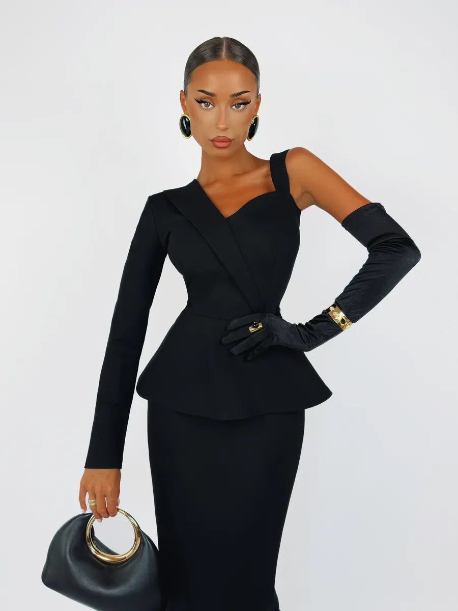 Платье миди вечернее с баской