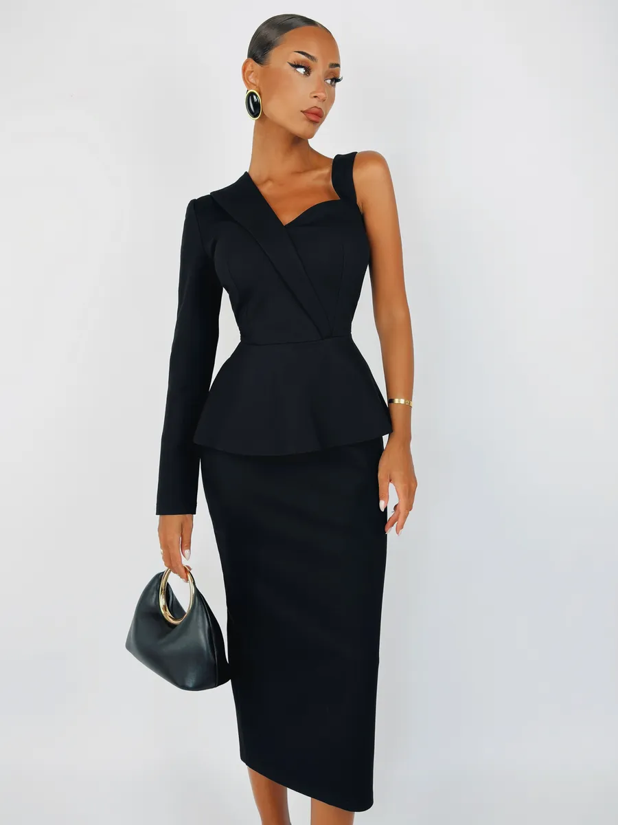 Платье миди вечернее с баской
